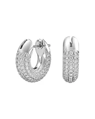 スワロフスキー レディース アクセサリー ピアス・イヤリング Swarovski Dextera Pave Tubular Hoop Earrings in Rhodium Plate White ホワイト