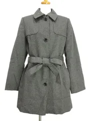 トランスワーク TRANS WORK ウール コート リボンベルト付き 44 グレー アウター 上着