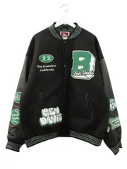 ベンデイビス BEN DAVIS ワッペン スタジャン スタジアムジャンパー XL ブラック 黒 グリーン 緑 レザー袖 革袖 牛革 アウター