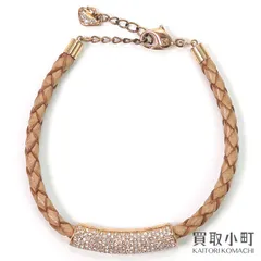 スワロフスキー【Swarovski】ストーンブレスレット ブラウンレザー ゴールド金具 5083364
