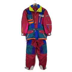 ヴィンテージ VINTAGE 90’S フェニックス PHENIX スキーウエア 上下 セットアップ ロゴ 刺繍 レトロ柄 派手柄 希少 M 赤 レッド 青 ブルー 黄色