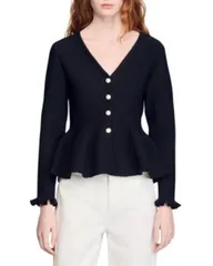 サンドロ レディース アウター カーディガン セーター Sandro Peplum Cardigan Sweater Black ブラックのサムネイル