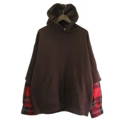 マルニ MARNI チェックレヤード スリーブ パーカー フーディ プルオーバー ブラウン レッド 茶 赤 46のサムネイル
