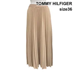 ◇ トミーヒルフィガー TOMMY HILFIGER プリーツスカート ロング フレア ウエストゴム ボトムス ベージュ 36 S 7号 レディース Z6B334のサムネイル