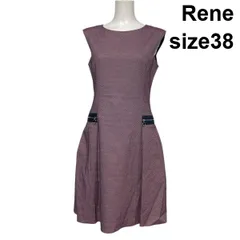 ◇ ルネ Rene フレアワンピース ノースリーブ 膝丈 ラウンドネック TISSUE Aライン 総柄 ネイビー 赤 綿混 38 M 9号 レディース S6C417