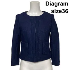 ◇ ダイアグラム Diagram ノーカラージャケット ショート丈 総レース 長袖 花柄 ネイビー 紺色 36 S 7号 レディース S6C416のサムネイル