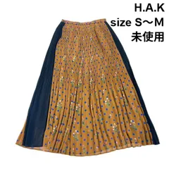 ◇ 未使用 ハク H.A.K プリーツロングスカート ドット 花柄 ゴムウエスト ブラウン ブルー 表記なし Ｓ～Ｍ相当 レディース S6C420のサムネイル