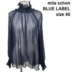ミラショーン ブルーレーベル mila schon BLUE LABEL ハイネック ギャザーブラウス  透け感 シアー ネイビー 40 Ｍ レディース S6C382のサムネイル