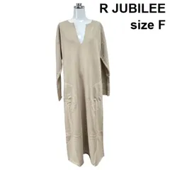 ◇ アールジュビリー R JUBILEE ロングワンピース 長袖 Vネック スウェット ポケット ベージュ コットン100％ F M 9号 レディース S6C401のサムネイル