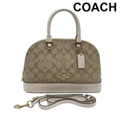 美品 コーチ COACH ミニ シエラ サッチェル ハンドバッグ ショルダーバッグ 2WAY シグネチャー ベージュ 白 バイカラー レディース 6D153