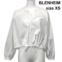 ◇ ブレンヘイム BLENHEIM ボリュームスリーブ  Vネックブラウス 長袖 スタンドギャザー 裾ドロスト 白 コットン XS 5号 レディース S6C368のサムネイル