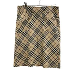 BURBERRY BLUE LABEL/バーバリーブルーレーベル/センタープリーツスカート/ノバチェック柄/ベージュ/サイズ38/レディース/FE0124