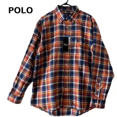 【POLO/ポロ】メンズ チェックシャツ ボタンダウン 長袖 カジュアルシャツ フランネルシャツ 消臭 赤系 レンガ 大きいサイズ（中古・未使用品）