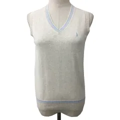 イーストボーイ EAST BOY ベスト ニット プルオーバー Vネック 刺繍 ライン ワンポイント ノースリーブ 9 ベージュ 水色 ライトブルー