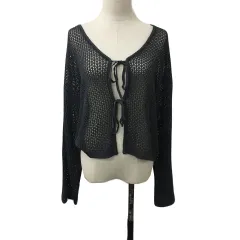 セポ CEPO カーディガン ニット Vネック 透かし編み 長袖 M グレー