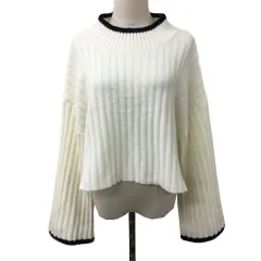 ティップトップ Tip Top セーター ニット プルオーバー ハイネック リブ バイカラー 長袖 F 白 黒 ホワイト ブラック