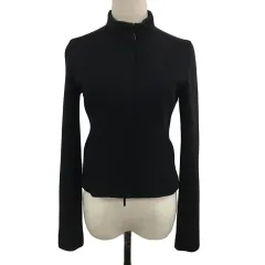 ナチュラルビューティーベーシック NATURAL BEAUTY BASIC ジャケット シングル スタンドカラー ジップアップ ウール 無地 長袖 S 黒 ブラック