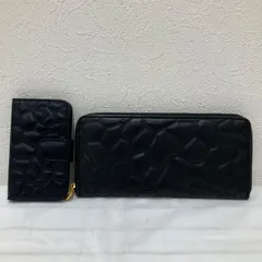 610　CHARLES JOURDAN　シャルルジョルダン　長財布　ロングウォレット　財布　ウォレット　ブラック　カード入れ　カードポケット　小銭入れ　コンパクト　キーケース　キーポーチ　2点セット　レディース　レザー　キルティング　キルト　型押し　ゴールドのサムネイル