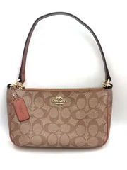 【亘】美品 COACH コーチ ハンドバッグ F58321 PVC シグネチャー ポーチ ブラウン【8165AM】C17