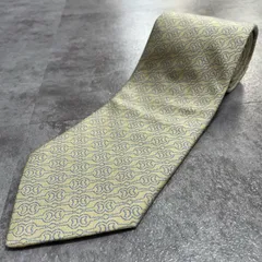 【HERMES】エルメス シェーヌダンクル総柄ネクタイ シルク100% メンズ フランス製 イエロー 黄色 チェーンモチーフ ブランドアイコン ジャガード織 ビジネス向け ヴィンテージ