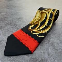 【HERMES】エルメス チェーンコイン柄 シルクネクタイ シルク100% メンズ フランス製 ブラック 黒色 ゴールド 金色 レッド 赤色 チェーンモチーフ コインモチーフ 総柄 ラグジュアリー ドレス フォーマル ヴィンテージ