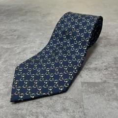 【HERMES】エルメス 特殊チェック柄ネクタイ サークル柄　チェーン柄　紐モチーフ　シルク100%　フランス製 メンズ　ネイビー　紺色　ビジネス向け　ヴィンテージエルメス　Y2K