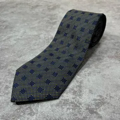 【HERMES】エルメス ドット柄×チェック柄パターンネクタイ シルク100%　フランス製 メンズ　ネイビー　紺色　バイカラー　イエロー　黄色　ビジネス向け