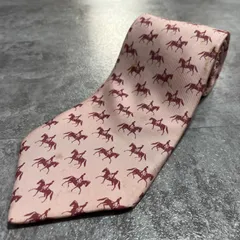 【HERMES】エルメス 馬柄ネクタイ 馬モチーフ シルク100% メンズ フランス製 ピンク 桃色 レッド 赤色 アニマル柄 総柄 ビジネスネクタイ ブランドネクタイ ホースモチーフ