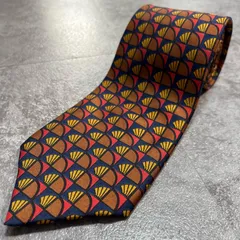 【HERMES】エルメス 扇子柄ネクタイ 扇子モチーフ シルク100% メンズ フランス製 ネイビー 紺色 レッド 赤色 ブラウン 茶色 小紋柄 総柄 ビジネスネクタイ ブランドネクタイ 扇子デザイン