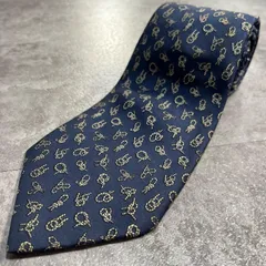 【Hermes】エルメス 総柄ネクタイ シルク100% メンズ フランス製 ネイビー 紺色 ホワイト 白色 ロープ柄 小紋柄 ビジネス フォーマル スーツスタイル ブランドネクタイ