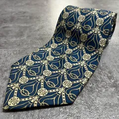 【HERMES】エルメス 総柄ネクタイ シルク100% メンズ フランス製 ネイビー 紺色 ベージュ 鎖柄 チェーン柄 ロープ柄 総柄 ビジネス フォーマル スーツスタイル ブランドネクタイ