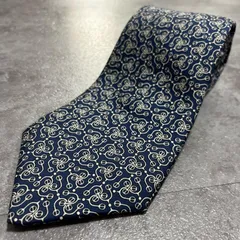 【HERMES】エルメス 総柄ネクタイ シルク100% メンズ フランス製 ネイビー 紺色 ホワイト 白色 リボン柄 ロープ柄 小紋柄 総柄 ビジネス フォーマル スーツスタイル ブランドネクタイ