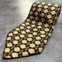 【HERMES】エルメス 総柄ネクタイ シルク100% メンズ フランス製 ベージュ ブラウン 茶色 幾何学柄 小紋柄 総柄 ビジネス フォーマル スーツスタイル ブランドネクタイ