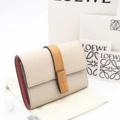 ★3日以内返品可★ 極美品 LOEWE ロエベ アナグラム ソフトグレインカーフ バーティカル ウォレット スモール C660S86X01 三つ折り財布 ベージュ ピンク グレインカーフレザー レディース
