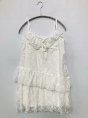 キャミソール M ホワイト 無地 レース フリル リボン カップなし