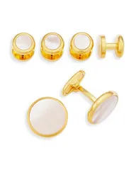 リンクアップ メンズ アクセサリー カフスボタン LINK UP GoldTone Round White MotherofPearl Stud Cufflink Set Whitegold ホワイト