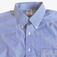 【17-34】Brooks Brothers（ブルックスブラザーズ）ポロカラーBD（ボタンダウン）シャツ ストライプ / Regent Fit / Non-Iron / American Supima Cotton 100% ポケット付 メンズXL相当