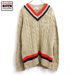 90s vintage LACOSTE Vネック コットン ニットセーター メンズ XLサイズ相当 ビッグサイズ オーバーサイズ