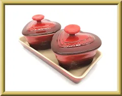 【極美品】ル・クルーゼ Le Creuset ハート ラムカン ダムールセット プチラムカンダムールセット チェリーレッド ストーンウェア 保存容器 調味料入れ 調味料容器 かわいい 食器 洋食器のサムネイル