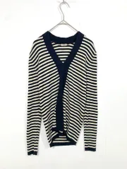 IENA イエナ ボーダー 3x3リブ Vネックプルオーバー ニット セーター ネイビー ■■ メンズ