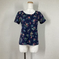 ローラアシュレイ 小花柄 カットソー XS ネイビー 綿100% 総柄 半袖 Tシャツ 紺 LAURA ASHLEY 英国 フェミニン 大人可愛い トップス