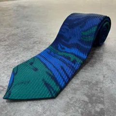 【GUCCI】グッチ 総柄デザインネクタイ シルク100% メンズ イタリア製 ブルー 青色 グリーン 緑色 コーデュロイ調 テクスチャー織り アート柄 個性派 モード ドレス ヴィンテージ