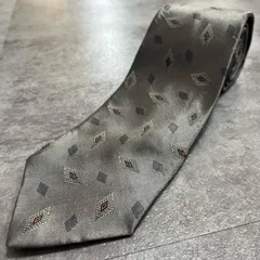 【CHANEL】シャネル シルクネクタイ シルク100% メンズ イタリア製 シルバー グレー 小紋柄 ダイヤ柄 総柄 クラシック ドレス ビジネス 高級ブランド ヴィンテージ