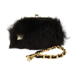 ADMJ エーディーエムジェイ ミニバッグ ハンドバッグ 11AW06008 レザー  ファー ダークブラウン ゴールド金具 2WAY クラッチバッグ がま口 