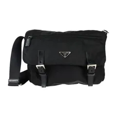PRADA プラダ メッセンジャーバッグ ショルダーバッグ 1BD671 ナイロン レザー  ブラック シルバー金具 フラップ クロスボディバッグ 三角ロゴプレート 