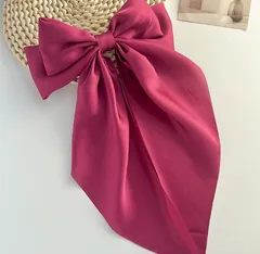 【パープル】リボン ビッグリボン バレッタ 大きめ ヘアアクセサリー レディース 韓国 ロングリボン 上品 結婚式 発表会