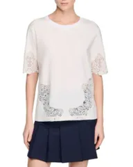 サンドロ レディース トップス Tシャツ コットン レース Sandro Cotton Tee with Lace Detail Ecru エクリュのサムネイル