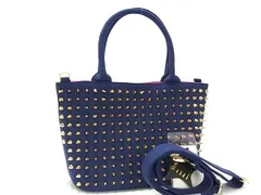 ■極美品■ DIAVEL ディアベル スタッズ キャンバス 2WAY ショルダーバッグ ハンドバッグ ブルー系 FR8330