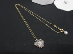 ■極美品■ SWAROVSKI スワロフスキー Idyllia クリスタルパール ラインストーン 貝殻 ネックレス アクセサリー ゴールド系 FW1576