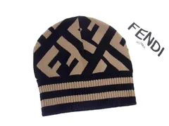 ■極美品■ FENDI フェンディ ズッカ柄 ウール×レーヨン等  ビーニー ニット帽 帽子 レディース ブラウン系×ブラック系 FT7058